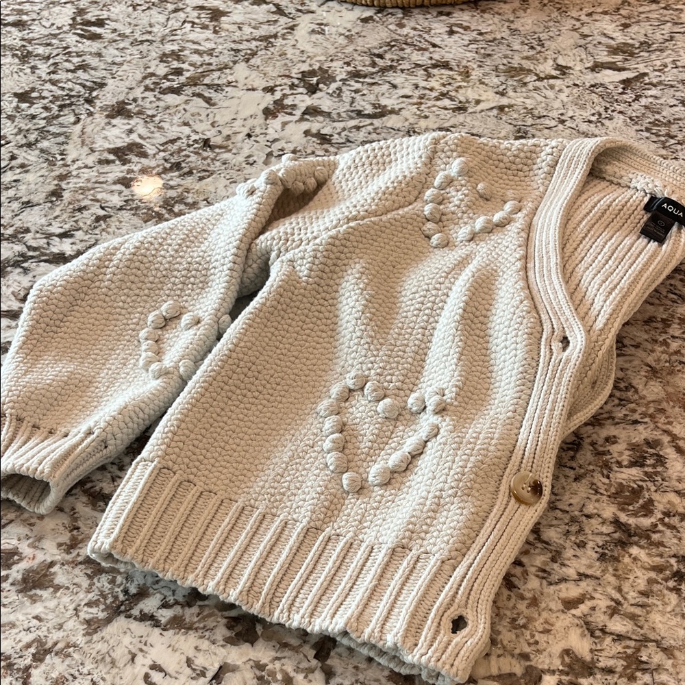 AQUA Heart Pom Cardigan